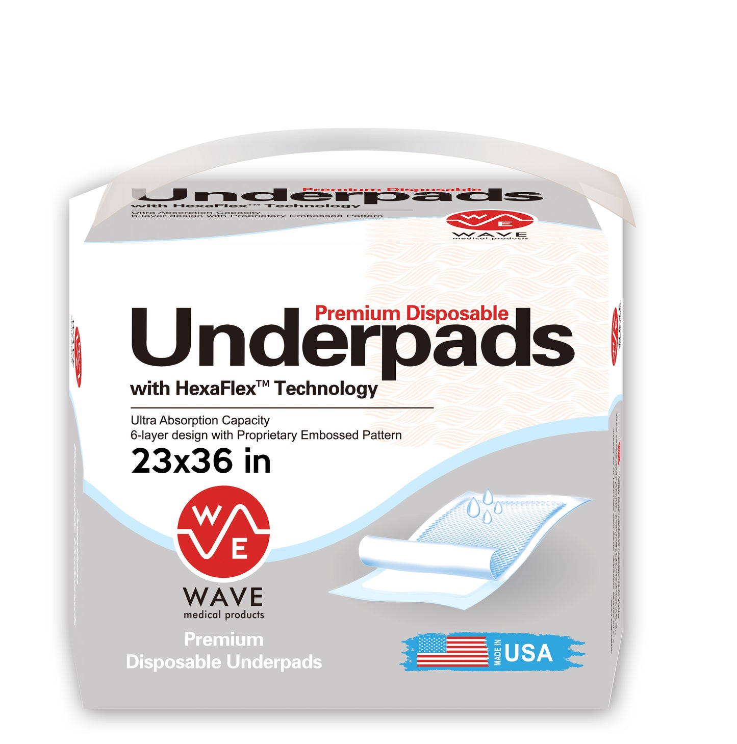 Wave Advanced ULTRA Absorbency Disposable Incontinence Underpads - Thick Hospital Underpads - Bed Pads & Pee Pads Protection - 23"x36" Quilted Fluff and Polymer Core - Made in The USA