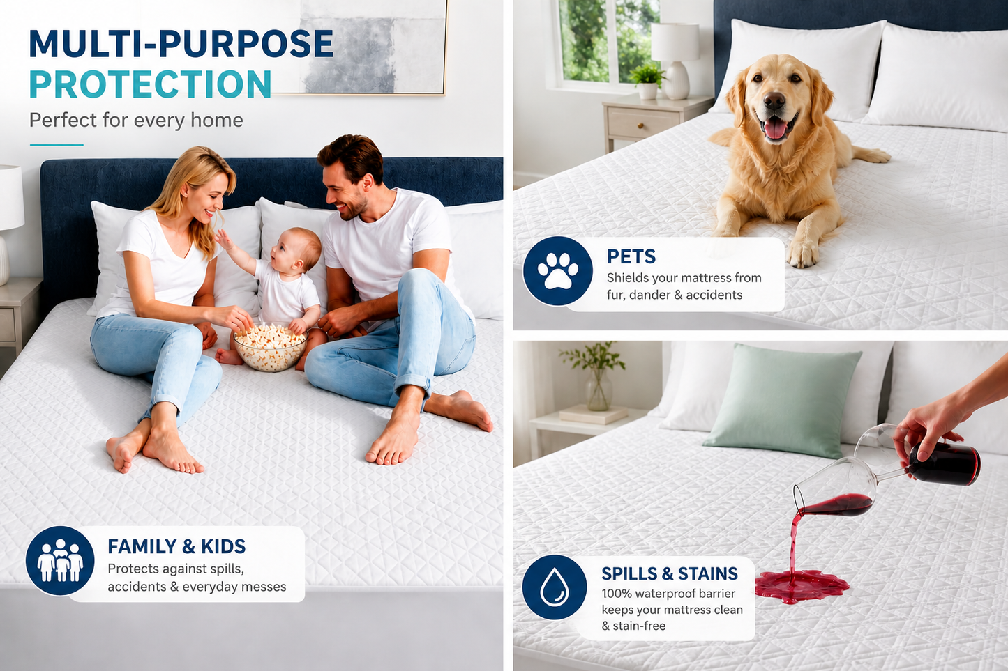 Premium Washable Waterproof Mattress Protector – Ultra-Soft, Breathable Bed Cover for Adults, Kids, Pets & Incontinence Protection