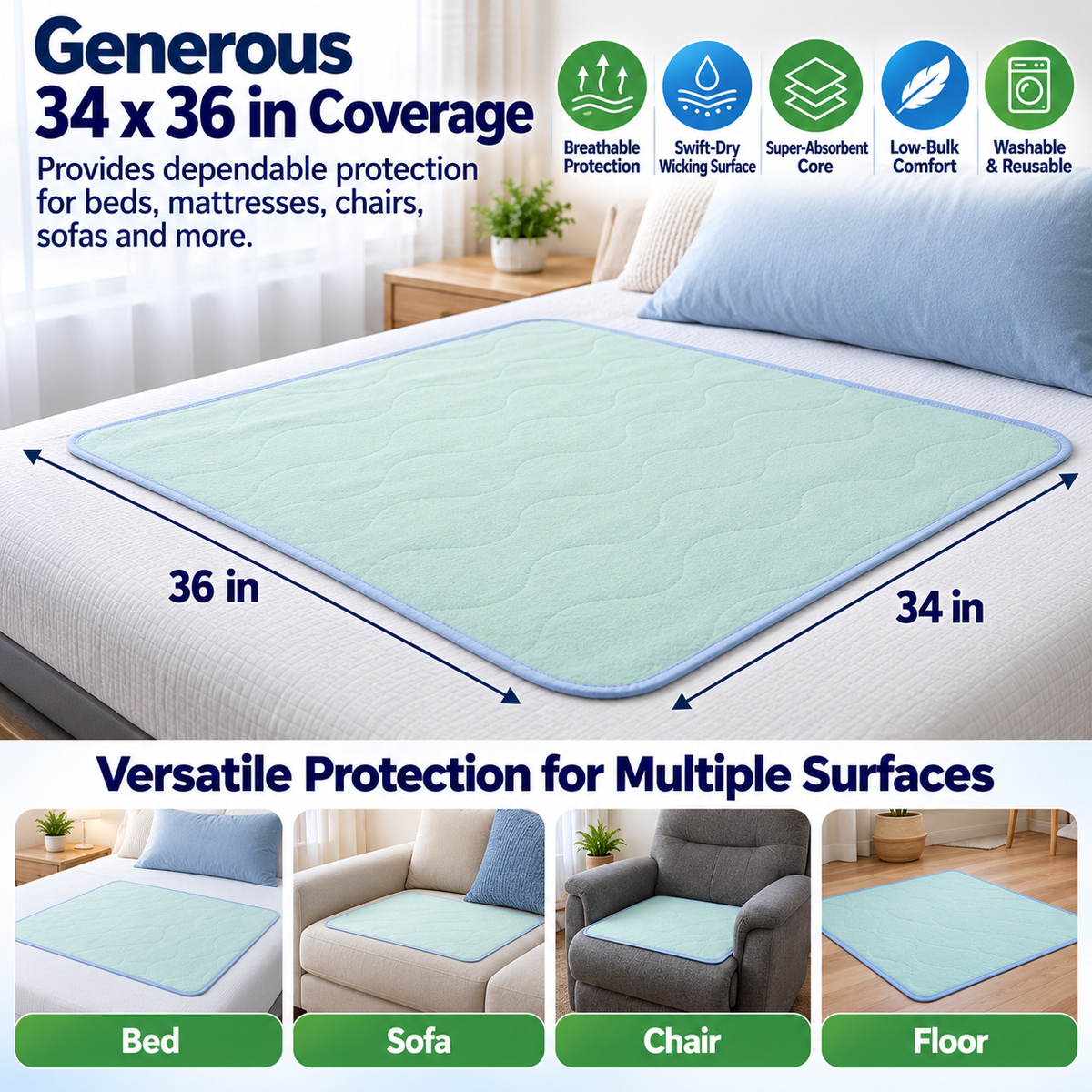 Medline PerforMAX™ LT Reusable Underpads – 34" x 36"