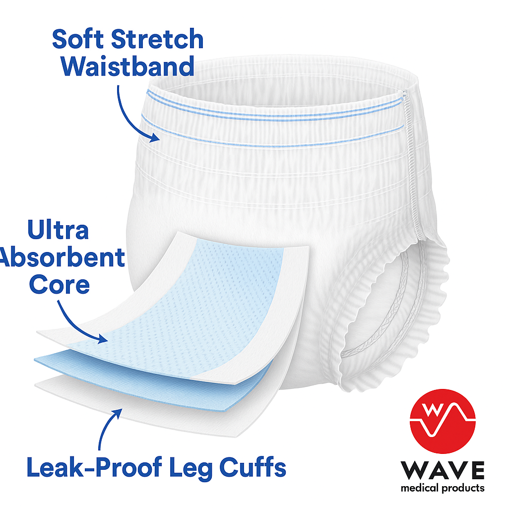 Wave Ultra Absorbent Incontinence Underwear for Adults | Disposable Pull-Ups – Pack of 20